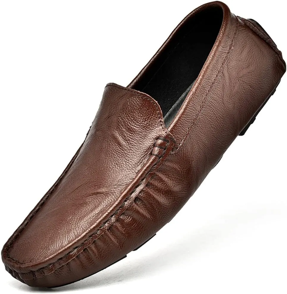 LEADER SHOW Men's Penny Loafers Moccasin Slip on Flats Boat Casual Dress Driving Shoes