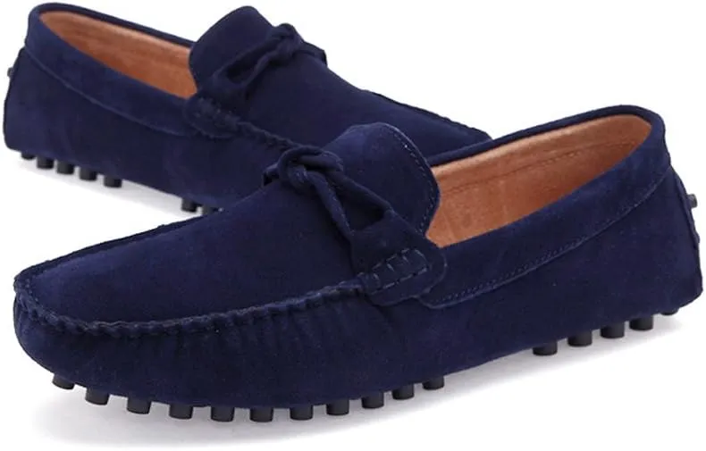 Men's Driving Penny Loafers Suede Genuine Leather Casual Moccasins Slip-On Boat Shoes