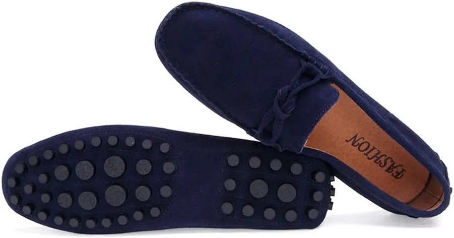 Men's Driving Penny Loafers Suede Genuine Leather Casual Moccasins Slip-On Boat Shoes