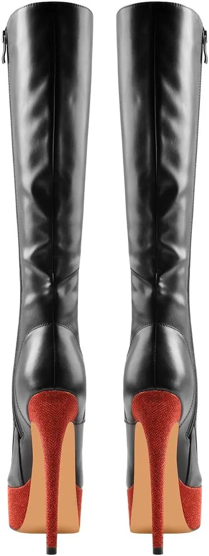 Richealnana Women's Platform Lace Up Stiletto High Heels Knee High Boots