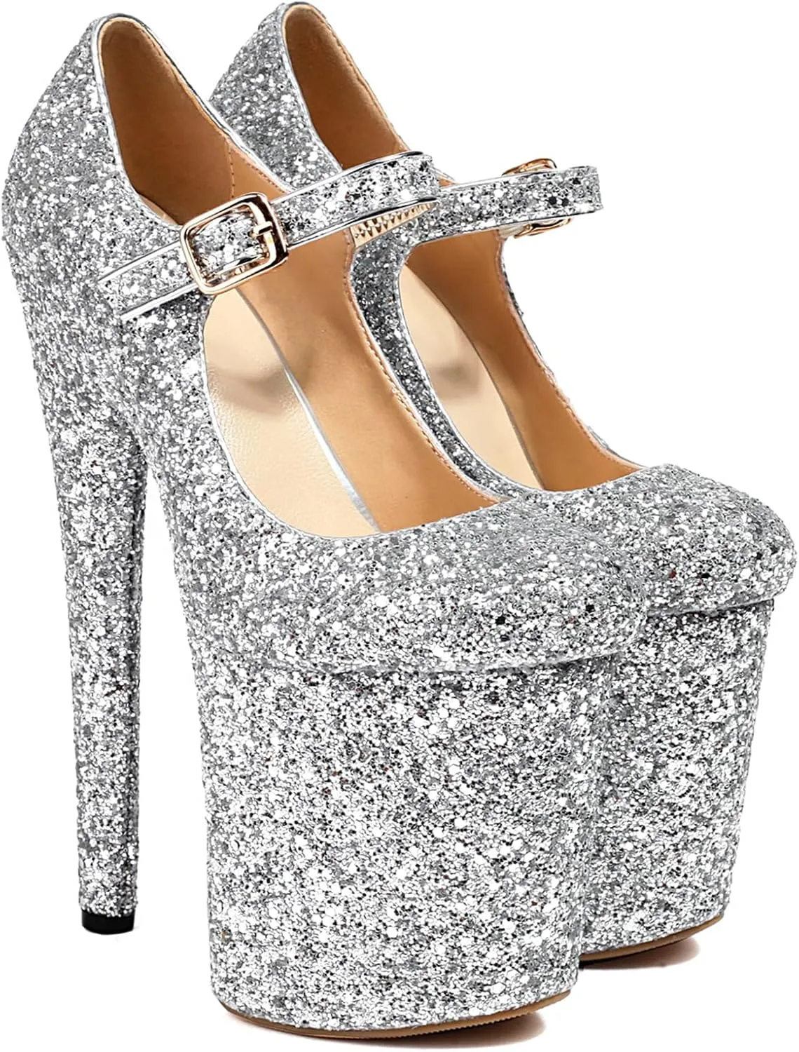 Roimaash Women Pole Dance Heels Stiletto High Heels Mary Jane Pumps Platform