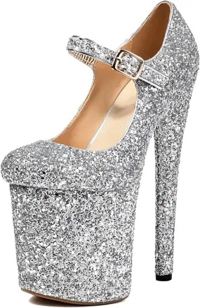 Roimaash Women Pole Dance Heels Stiletto High Heels Mary Jane Pumps Platform
