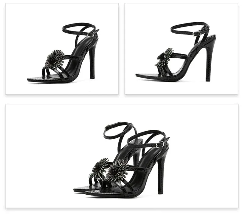 Snake Print Ankle Strap high heel Sandals