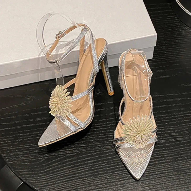 Snake Print Ankle Strap high heel Sandals