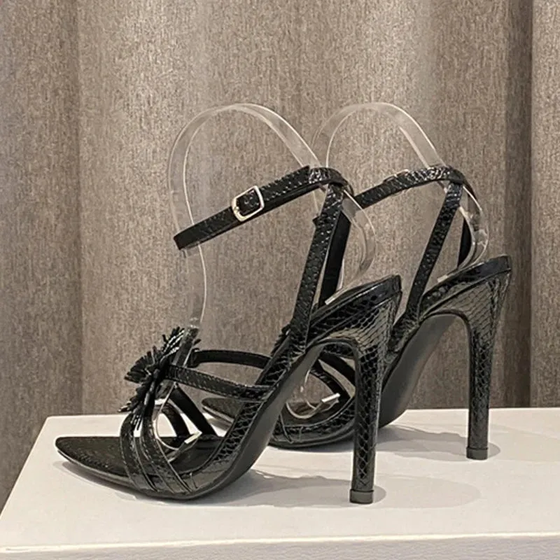 Snake Print Ankle Strap high heel Sandals