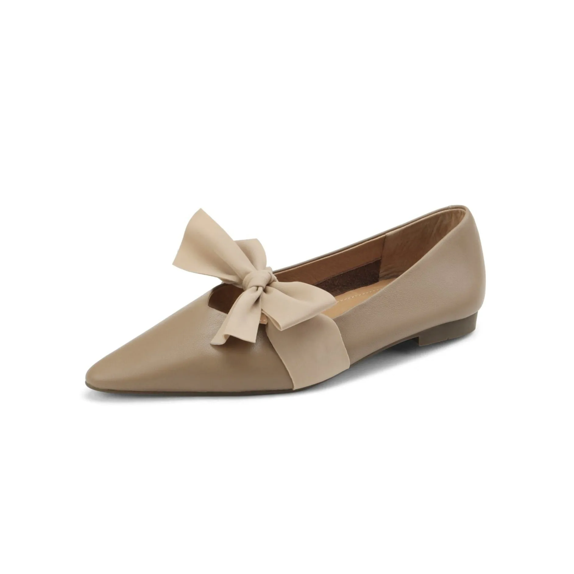 TinaCus Women's Pointed Toe Genuine Leather Handmade Bowknot Cute Flat Shoes
