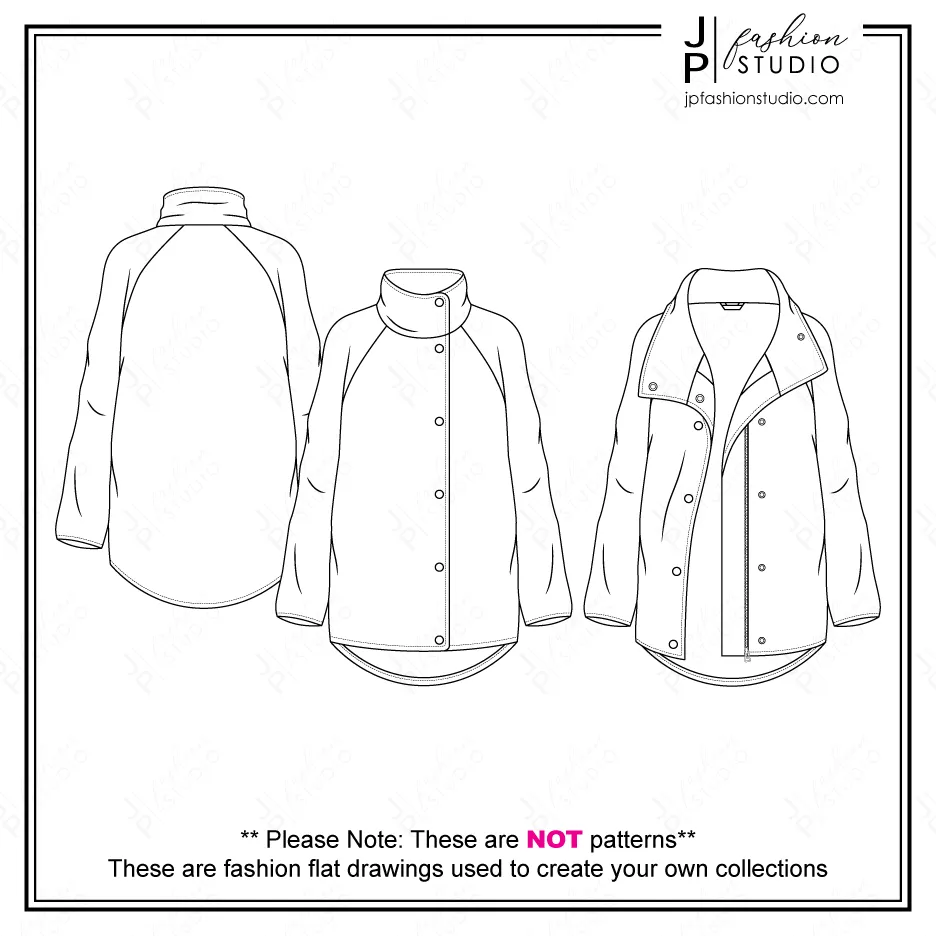 Women Jacket Fashion Flat Sketch / Outerwear Technical Drawing / Fashion Vector Template for Adobe Illustrator