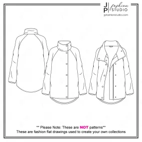 Women Jacket Fashion Flat Sketch / Outerwear Technical Drawing / Fashion Vector Template for Adobe Illustrator
