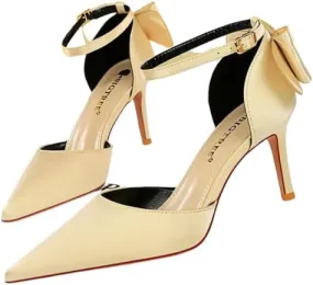 Women's Pointed Ankle Strap high Heel Bridesmaid Shoes Stiletto Wedding Shoes Heel Bow Decoration Party Banquet Catwalk Female high Heels