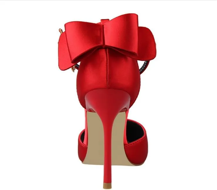 Women's Pointed Ankle Strap high Heel Bridesmaid Shoes Stiletto Wedding Shoes Heel Bow Decoration Party Banquet Catwalk Female high Heels