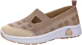 Women's Woven Orthopedic Breathable Soft Sole Shoes Slip On Diabetic Mesh Trainers Women's Comfortable Casual Air Cushion Athletic Shoes Arch Support Running Jogging Sports Sneaker