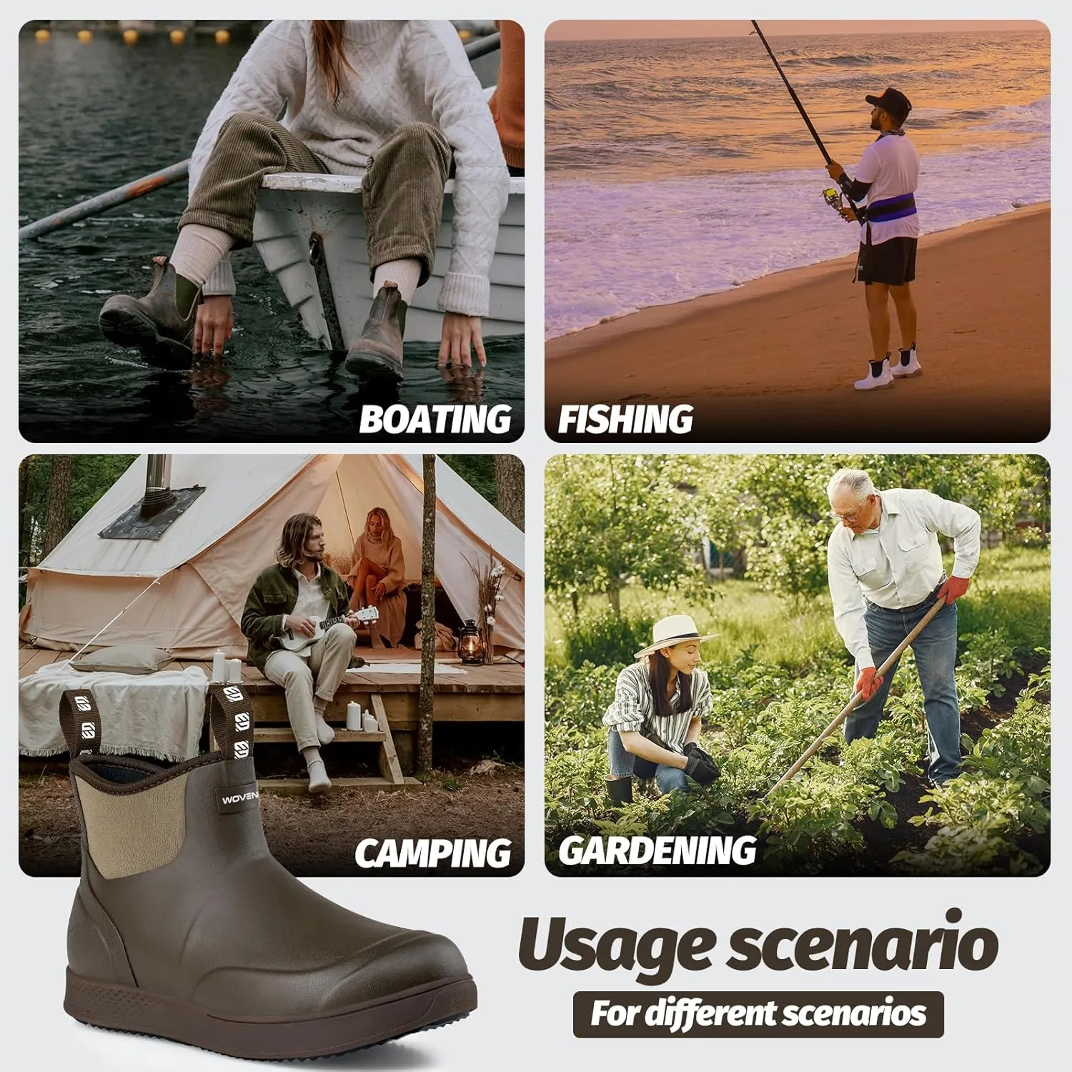 WOVENPAK Deck Boots for Men, Rain Boots Men, Waterproof Fishing Boots, Mens Deck Boots, Anti-slip Rubber Work Ankle Rain Boots Shoes for Outdoor Fishing, Boating, Size 6-13
