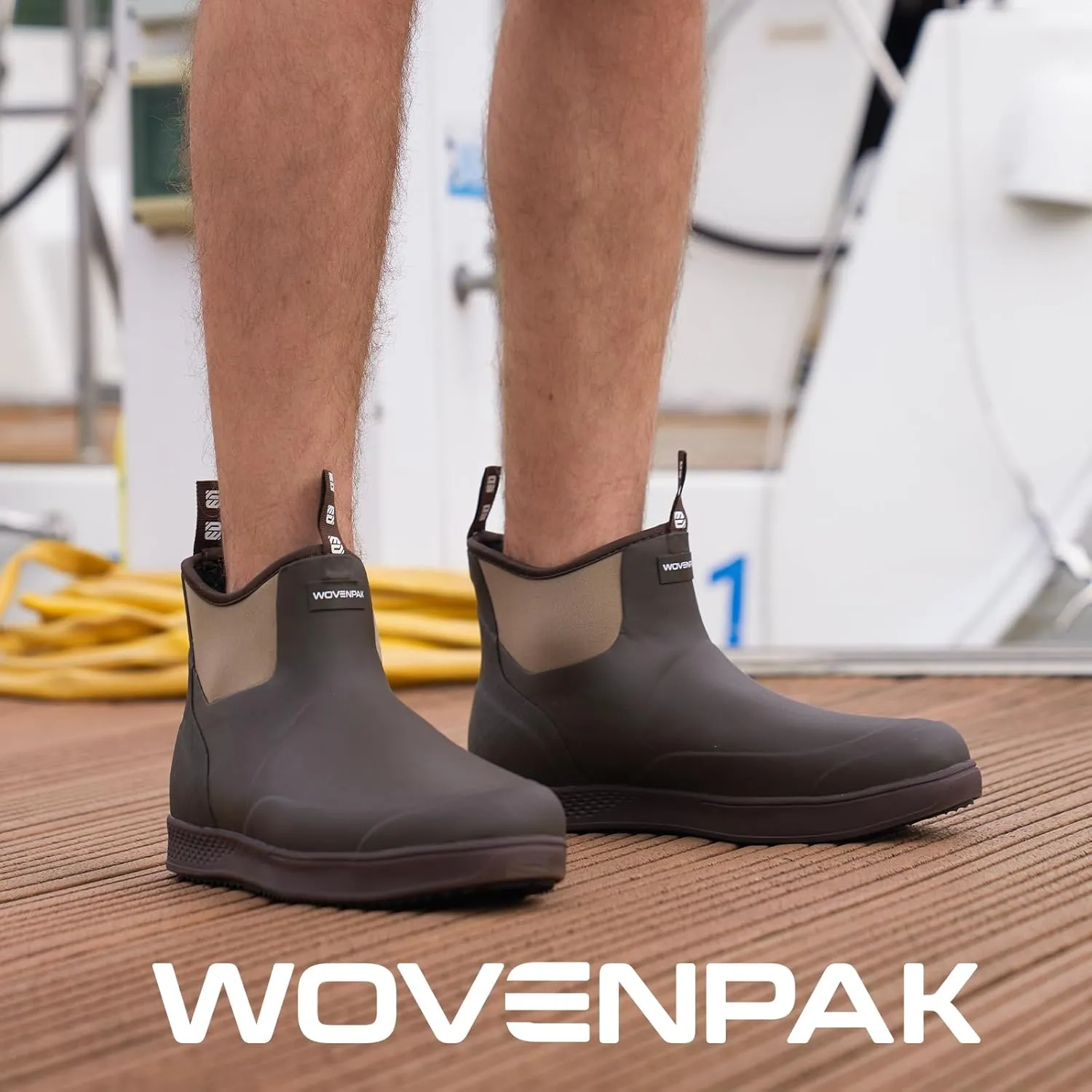 WOVENPAK Deck Boots for Men, Rain Boots Men, Waterproof Fishing Boots, Mens Deck Boots, Anti-slip Rubber Work Ankle Rain Boots Shoes for Outdoor Fishing, Boating, Size 6-13