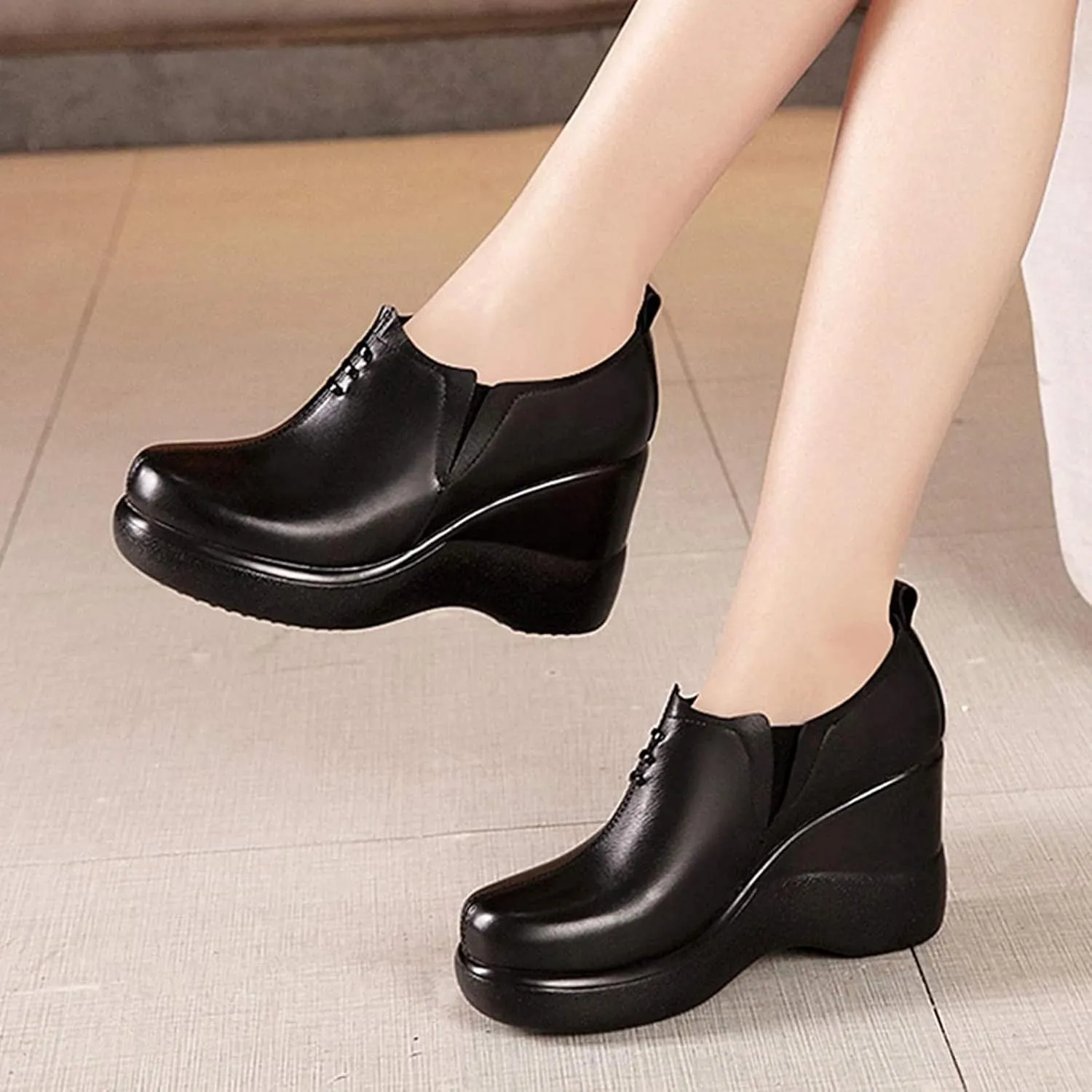 Yiozoi Women's Casual Shoes Solid High Heels Increase The Height of Daily Walking Solid Wedge High Heels