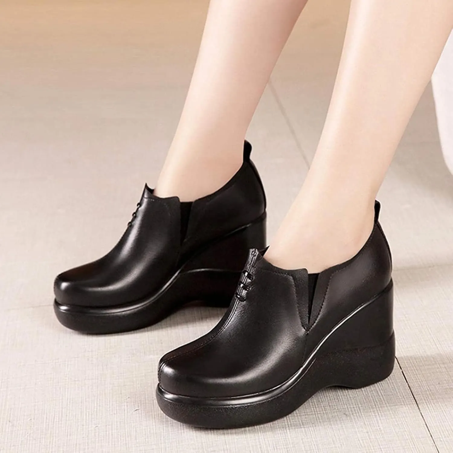 Yiozoi Women's Casual Shoes Solid High Heels Increase The Height of Daily Walking Solid Wedge High Heels