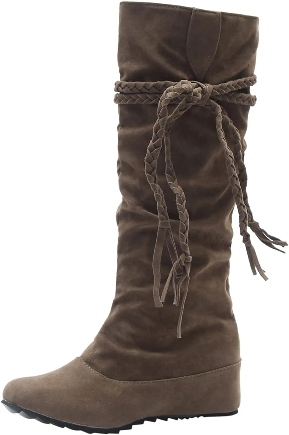 ZBYY Women's Suede Knee Thigh High Winter Boots Pull On Fall Weather Low Hidden Wedge Heel Boots Casual Mid Calf Knee High Boots